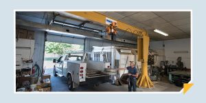 Person safely operating an overhead crane.
